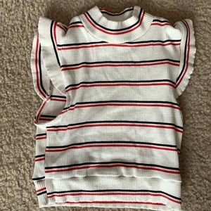 White strip mock neck